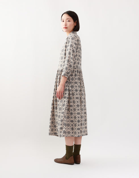 Linen gathered shirt dress